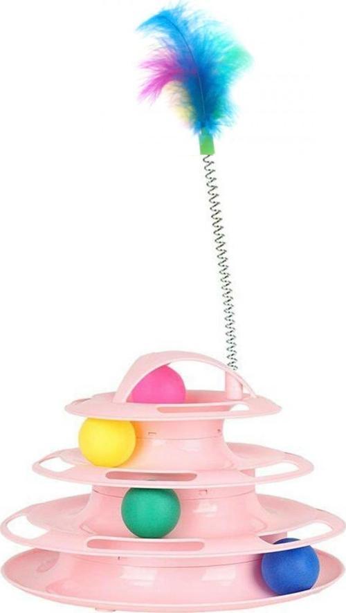 Tower of Tracks 4 Katlı Tüylü Yuvarlak Kedi Oyuncağı 24 x 13 Cm Pembe