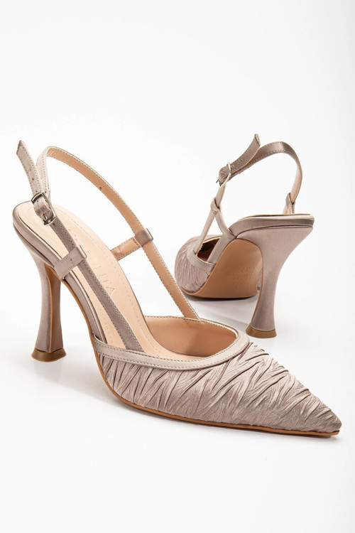 Arkası Açık Saten Özel Tasarım Stiletto