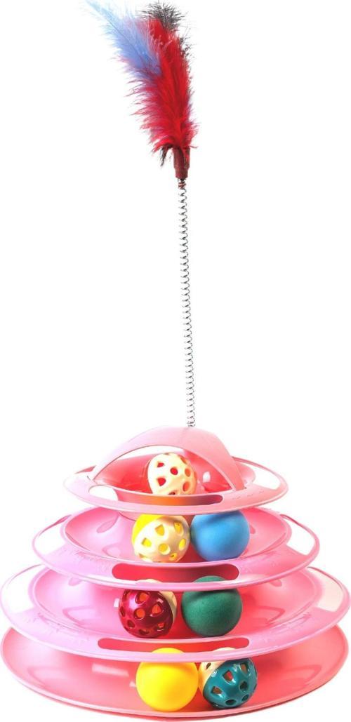 Tower of Tracks 4 Katlı 7 Toplu ve Tüylü Yuvarlak Kedi Oyuncağı 24 x 13 Cm Pembe