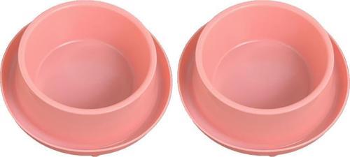 2'li Kedi-Köpek Plastik Mama Ve Su Kabı Seti 400 Ml Pembe