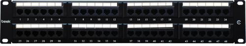 48 Port Cat6 UTP Patch Panel, 8P8C, Altın Kontak, LSA, 2U, zırhsız/unshielded, kablo tutuculu&l