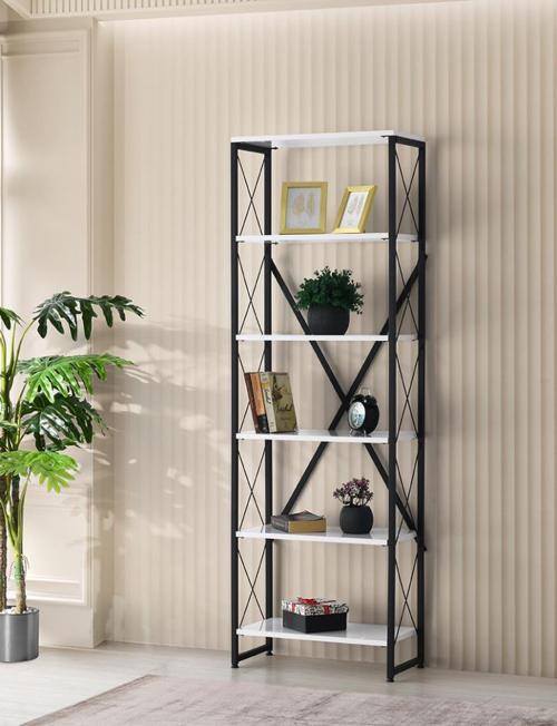 Ferforje Ahşap 5 Raflı Kitaplık 60 x 30 x 180 cm