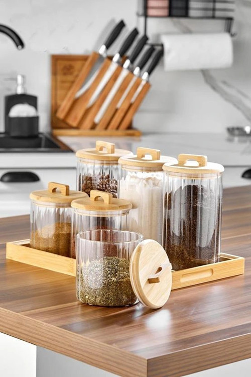 Cooker Bambu Kapaklı Cam Baharat Seti 6'lı