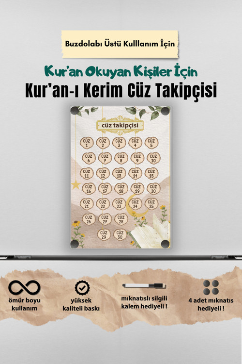 Kur'An-I Kerim Cüz Takipçisi - Buzdolabı Üstü Magnetli Islami Planlayıcı