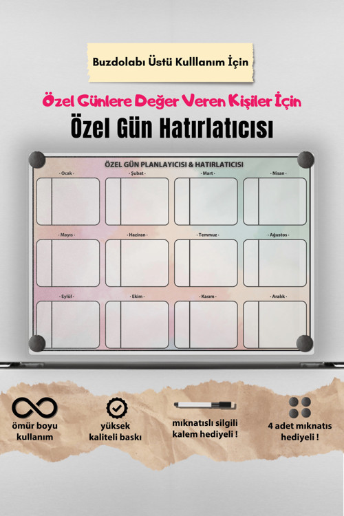 Önemli Gün Planlayıcısı & Hatırlatıcısı - Buzdolabı Üstü Magnetli Planlayıcı