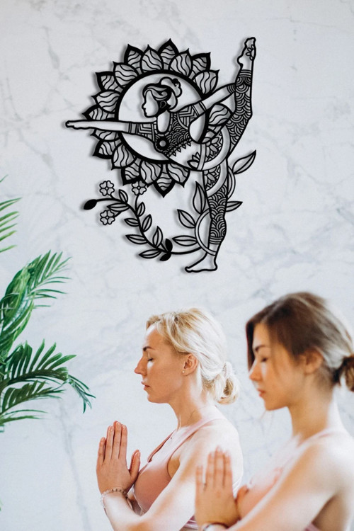 yoga Figürlü Metal Tablo - Natarajasana Pozu - Şık Ev Ve Ofis Dekoru - 47X59 Cm