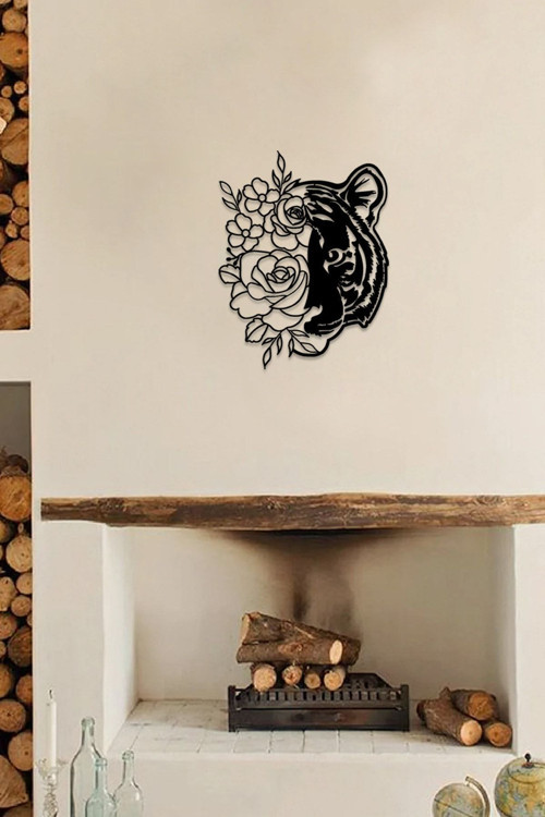 kaplan Ve Çiçek Metal Tablo - Modern Duvar Dekoru - 49X63 Cm