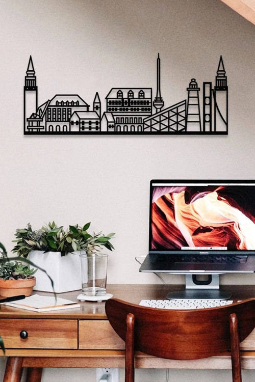 şehir Silüeti Metal Duvar Panosu - Almanya Manzaralı Duvar Sanatı - 65X26 Cm