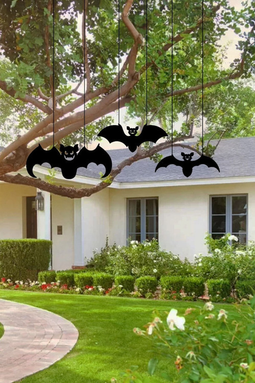 metal Uçan Yarasa Figürleri - Dekoratif Metal Duvar Tablosu - Halloween Süsleri - 12,5X30 Cm