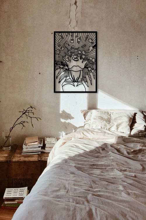 gözler Ve Insan Temalı Metal Tablo - Dekoratif Metal Duvar Panosu - 48,5X69 Cm