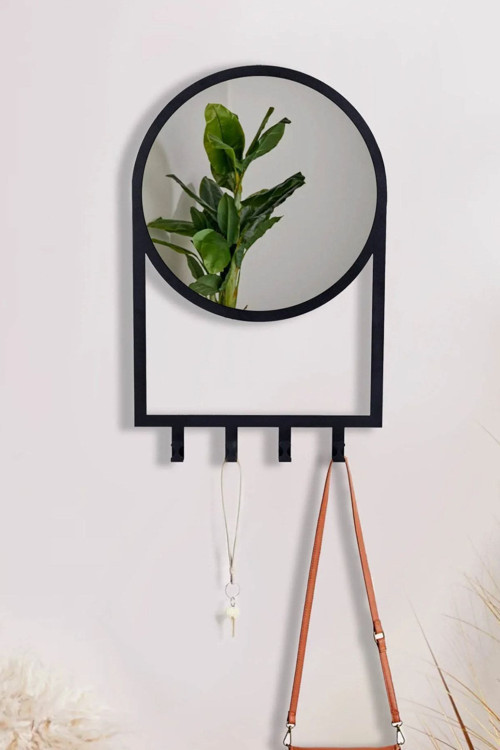 dekoratif Metal Yuvarlak Duvar Aynası - Trend Geometrik Ayna 40X62 Cm