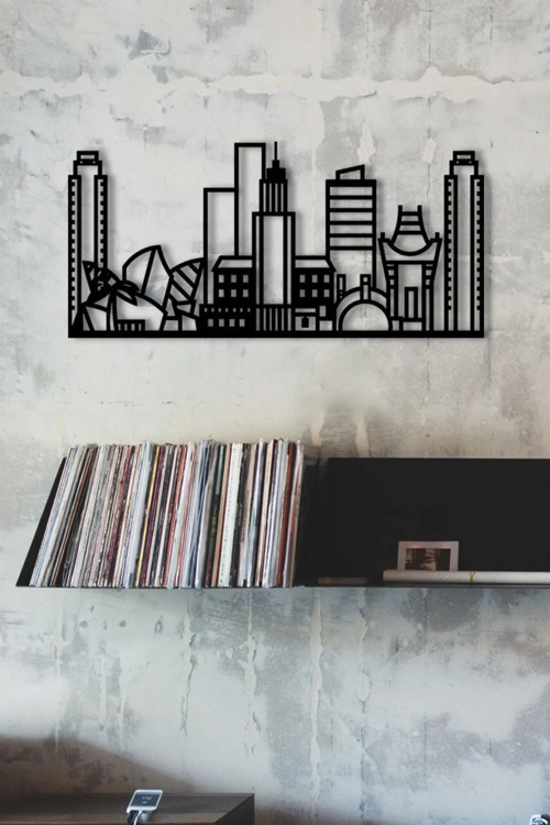 los Angeles City Metal Duvar Tablosu - Modern Ofis & Ev Dekorasyonu - 65X30 Cm