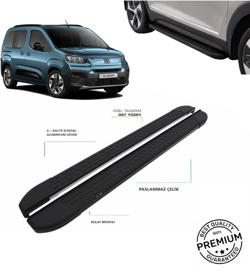 DOBLO ''UZUN ŞASE'' 2024 2025 2026 ARACA ÖZEL SİYAH YAN BASAMAK