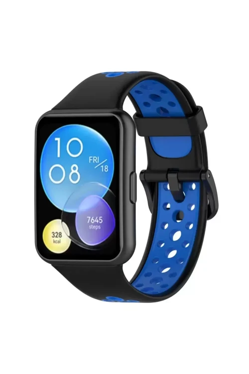 Newface Huawei Watch Fit 2 Spor Delikli Kordon - Siyah-Mavi 481348
