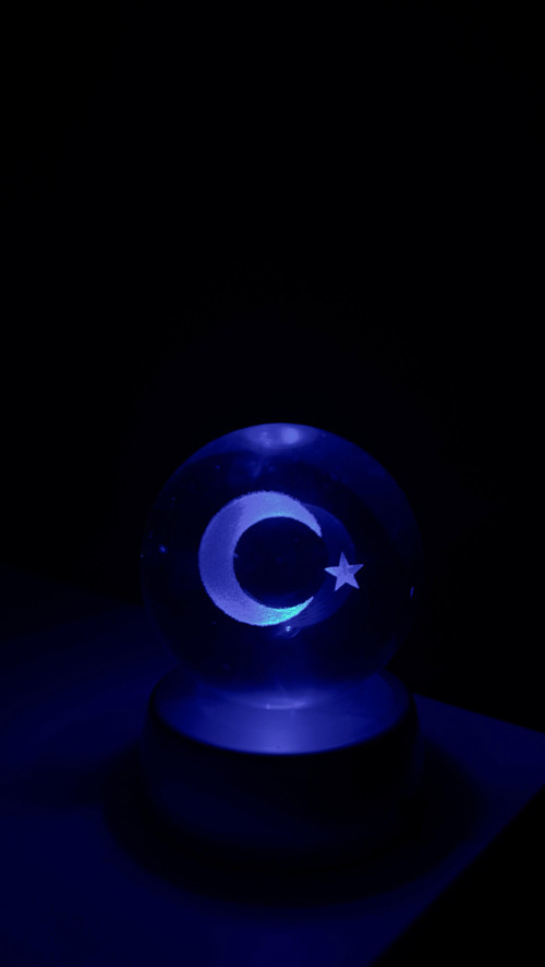 3D KRİSTAL AY YILDIZ CAM KÜRE GECE LAMBASI ŞIK HAVALI MASA DEKORASYONU