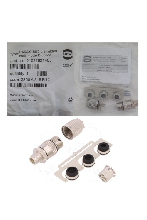21032821405 HARAX M12-L CONNECTOR MICRO JACK 4PIN PLUG, MALE PINS Uyumlu
