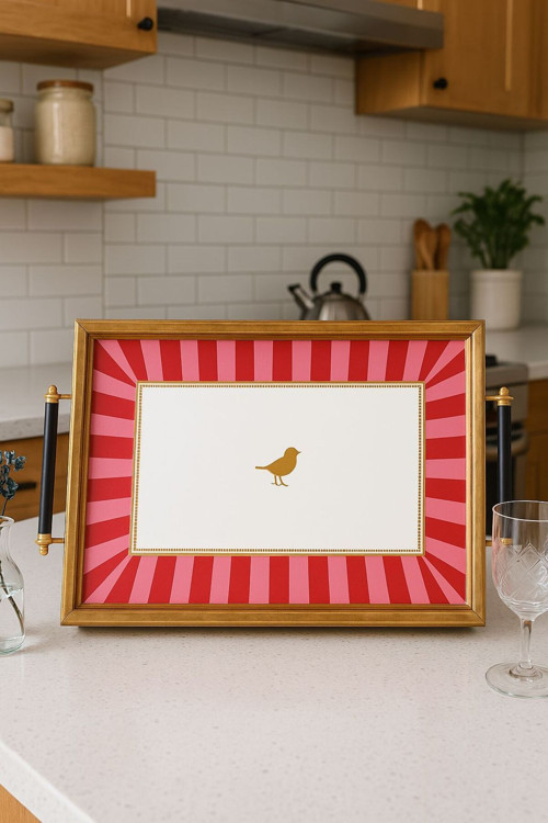 Iwon Pink Bird Çerçeveli Tepsi