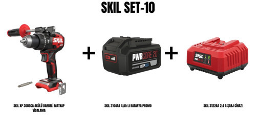 SKIL Set-10 (SKIL XP 3085CA AKÜLÜ DARBELİ MATKAP VİDALAMA+SKIL 3104AA 4,Ah Li BATARYA PROMO+SKIL 3122AA 2,4 A ŞARJ CİHAZI)