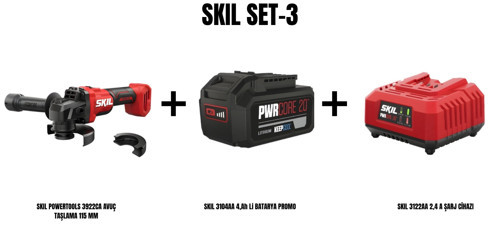 SKIL Set-3 (SKIL POWERTOOLS 3922CA AVUÇ TAŞLAMA 115 MM+SKIL 3104AA 4,Ah Li BATARYA PROMO+SKIL 3122AA 2,4 A ŞARJ CİHAZI)