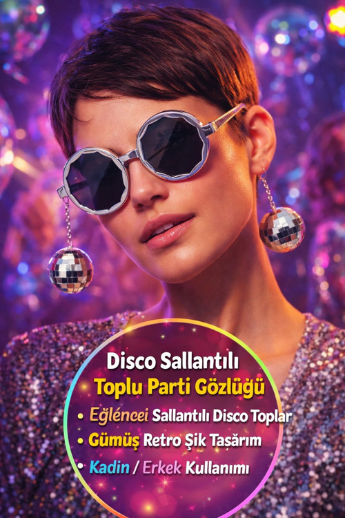 Gümüş Disco Toplu Parti Gözlüğü Yetişkin Kostüm Aksesuarı Retro Festival Yılbaşı Kadın Erkek Eğlence