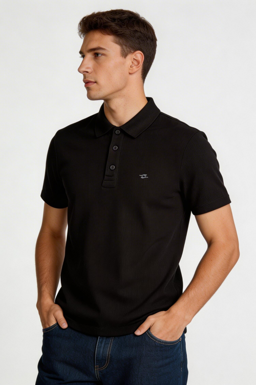 Pike Kumaşlı Erkek Siyah Polo Tişört 7152-10