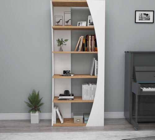 5 Raflı Dekoratif SELGE Kitaplık Atlantik Çam&Beyaz