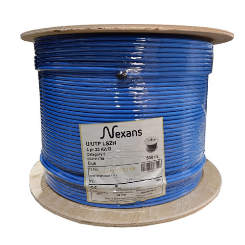 Nex1611tb5, Mavi, Cat6, 500m, 23awg (0,58mm), Utp, %100 Bakır, Lszh Halogen Free, Makara, Kab