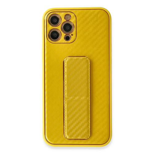 İphone 12 Pro Max Kılıf Co Karbon Standlı Kapak - Sarı