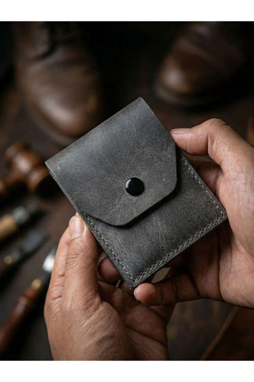 Hakiki Crazy Deri Kişiye Özel İsim Yazılı Cüzdan - Yüksek Nakit Kapasiteli Minimalist Model