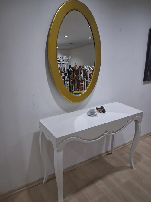 Dresuar Cnc Çökertme 90671 Model Oval Gold Renk Ayna Lake Beyaz Tabla Kayn Aslan Ayak