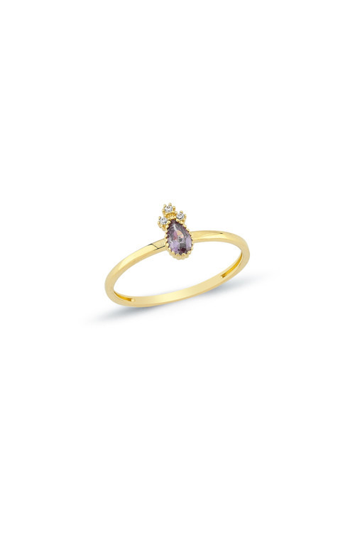 14 Ayar Mor Taşlı Kadın Eklem Yüzük Altın