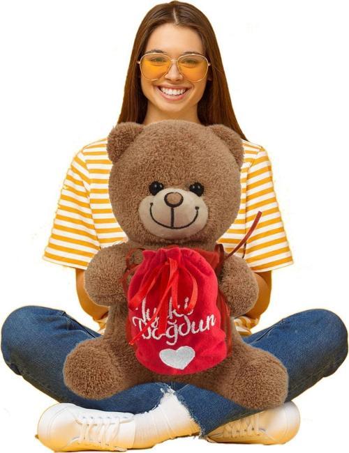 Çikolatalı "İyi ki Doğdun " Temalı Peluş BOZ Ayıcık 30 cm.