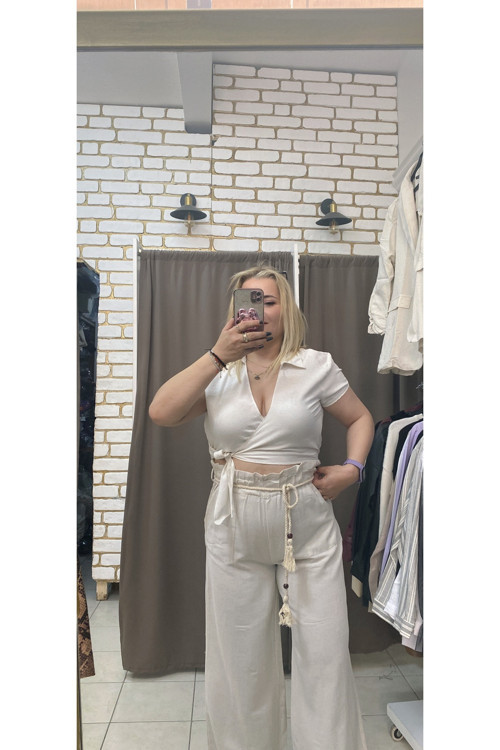 KETEN BAĞLAMALI CROP BLUZ