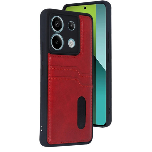Note 13 Pro 4G Kılıf Sara Kartvizitli Deri Kılıf - Kırmızı