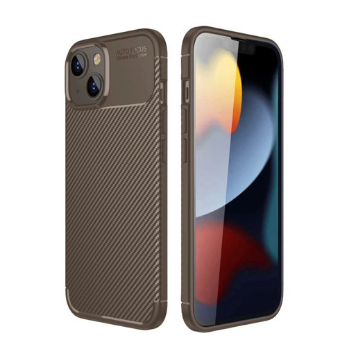 İphone 14 Kılıf Auto Fus Karbon Kapak - Kahverengi