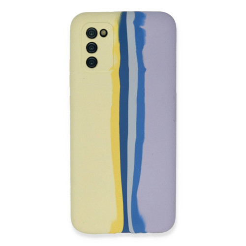 Galaxy A03S Kılıf Ebruli Lansman - Sarı-Lila