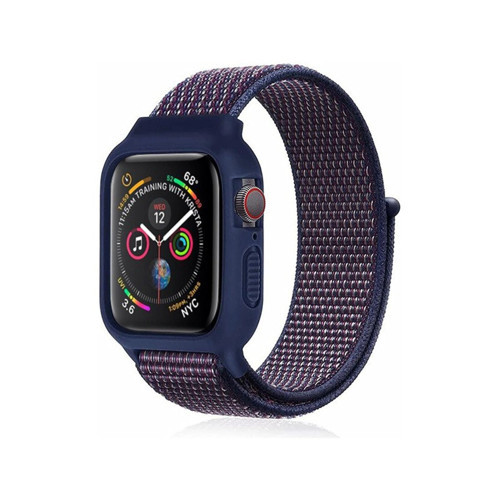 Watch 38mm Hasırlı Cırtcırtlı Kasalı Kordon - Lacivert-mürdüm