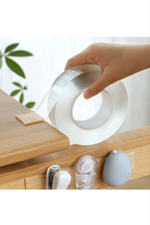 Çift Taraflı Şeffaf Nano Silikon Bant 18 mm 1 mt Güçlü Yapışkan İz Bırakmaz Şeffaf Bant