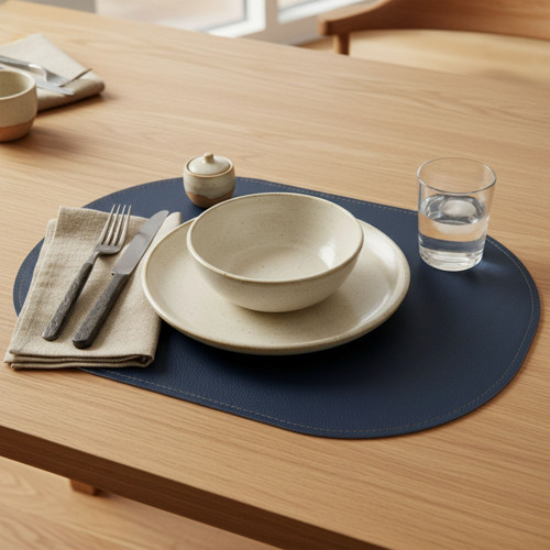 2 Adet Çift Yüz Kenar Dikişli Suni Deri Tam Oval Amerikan Servis Supla 33x44 cm-Kolay Silinebilir Supla