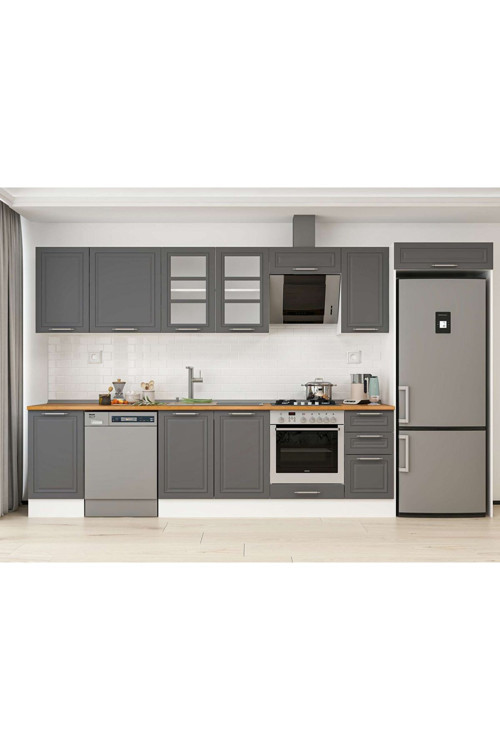 365X222 Cm Klasik Mebran Mutfak Dolabı Beyaz Mb-E80S45S40-3 Mebran | Antrasit - Suntalam