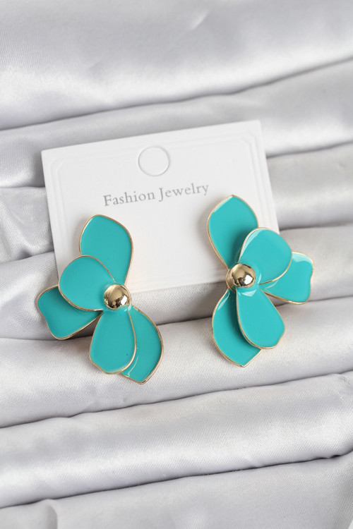 Turkuaz Mineli Lotus Model Pirinç Kadın Küpe - EBJ260404W41693