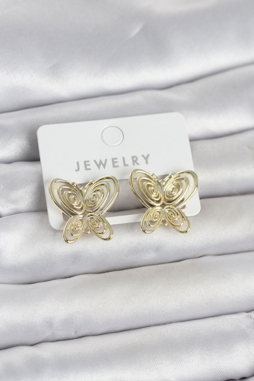Füsun Küpesi Model Gold Renk Kelebek Model Pirinç Kadın Küpe - EBJ260404W41683