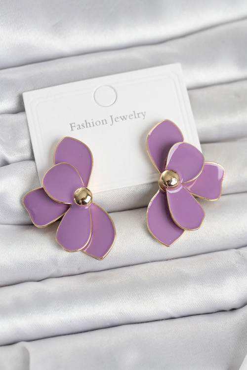 Mor Mineli Lotus Model Pirinç Kadın Küpe - EBJ260404W41698