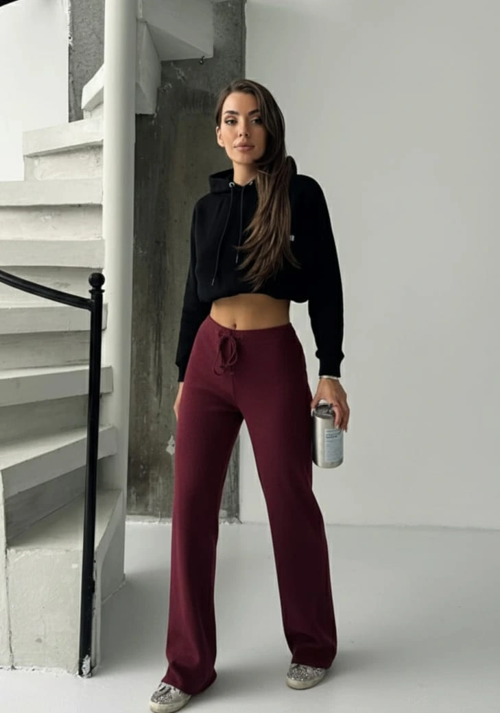 Fit comfort bej salaş pantolon bordo