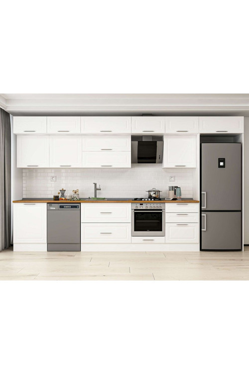 410X240 Cm Klasik Mebran Mutfak Dolabı Beyaz Beyaz Mb-E90S60S60-2 Mebran | Beyaz - Suntalam