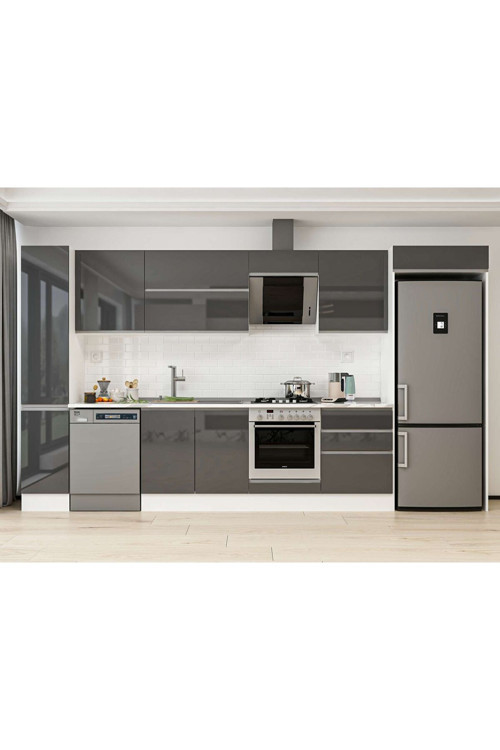 380X222 Cm High Gloss Mutfak Dolabı Mbb-E80B40S60-2 High Gloss | Antrasit - Suntalam