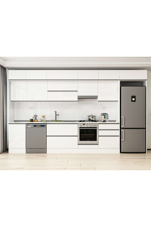 400X240 Cm High Gloss Mutfak Dolabı Mb-E90S50S60-1 High Gloss | Beyaz - Mdf