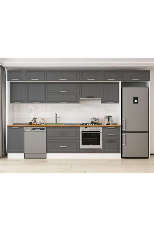 385X240 Cm Klasik Mebran Mutfak Dolabı Beyaz Beyaz Mb-E90S45S50-1 Mebran | Antrasit - Mdf