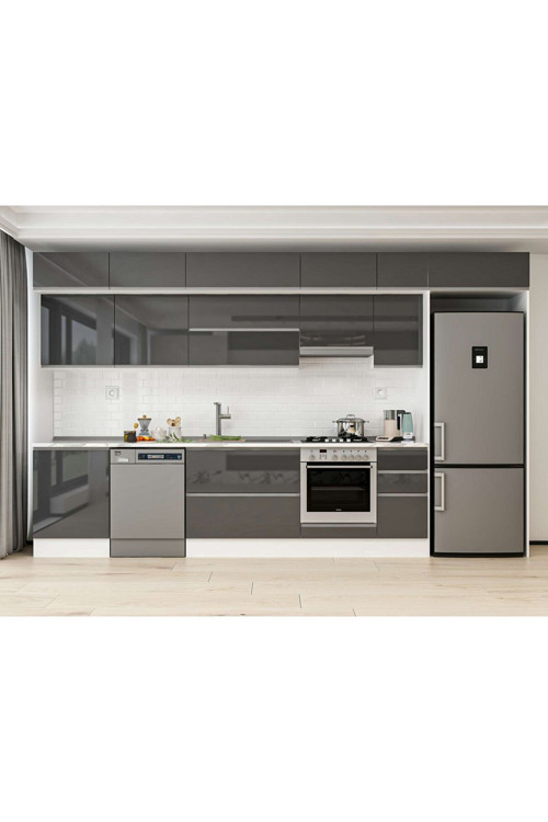 390X240 Cm High Gloss Mutfak Dolabı Mb-E90S60S40-1 High Gloss | Antrasit - Mdf