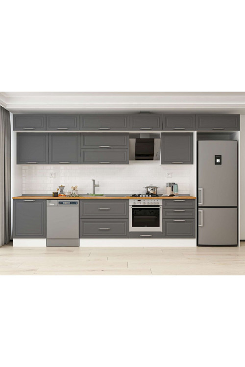 410X240 Cm Klasik Mebran Mutfak Dolabı Beyaz Beyaz Mb-E90S60S60-2 Mebran | Antrasit - Mdf